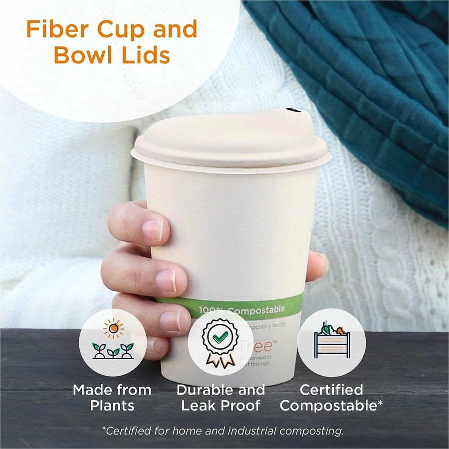 World Centric Compostable Fiber Lids - Plant Fiber - Beige - 50 Lids/Pack - 2 / Carton