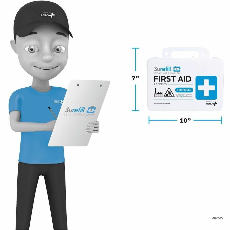 Aero Surefill All-Purpose Weatherproof First-Aid Kits - 180 x Piece(s) For 25 x Individual(s) - 7" Height x 3" Width10" 