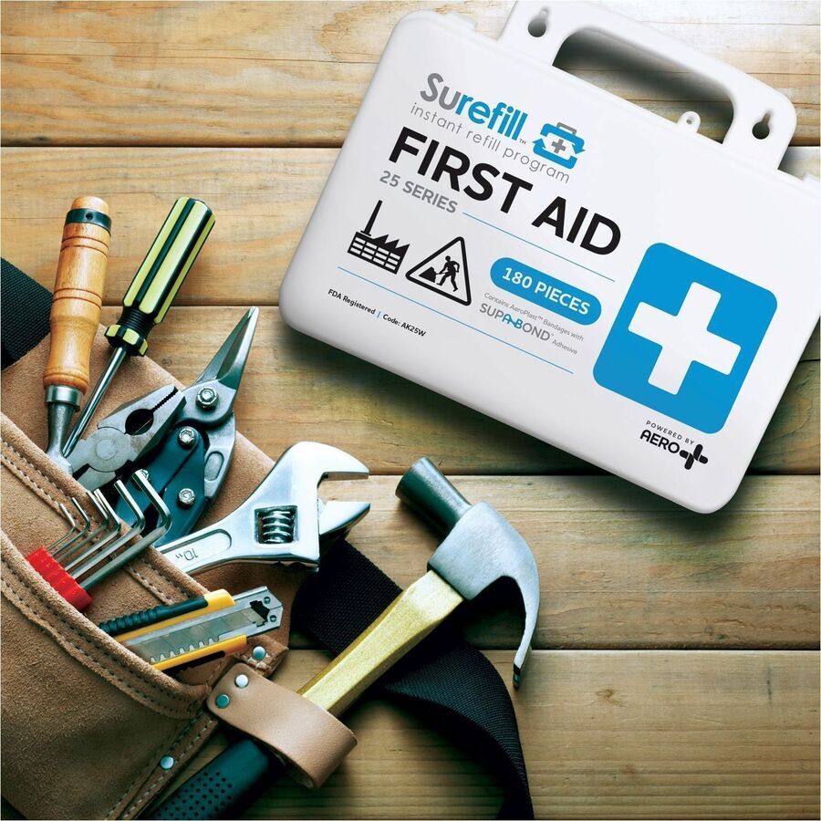 Aero Surefill All-Purpose Weatherproof First-Aid Kits - 180 x Piece(s) For 25 x Individual(s) - 7" Height x 3" Width10" 