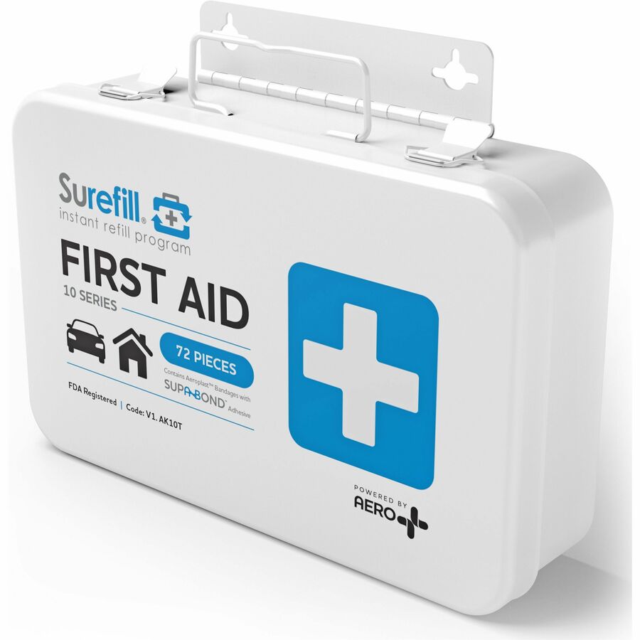 Aero Surefill All-Purpose Metal First-Aid Kit - 72 x Piece(s) For 10 x Individual(s) - 5" Height x 2.3" Width8" Length -