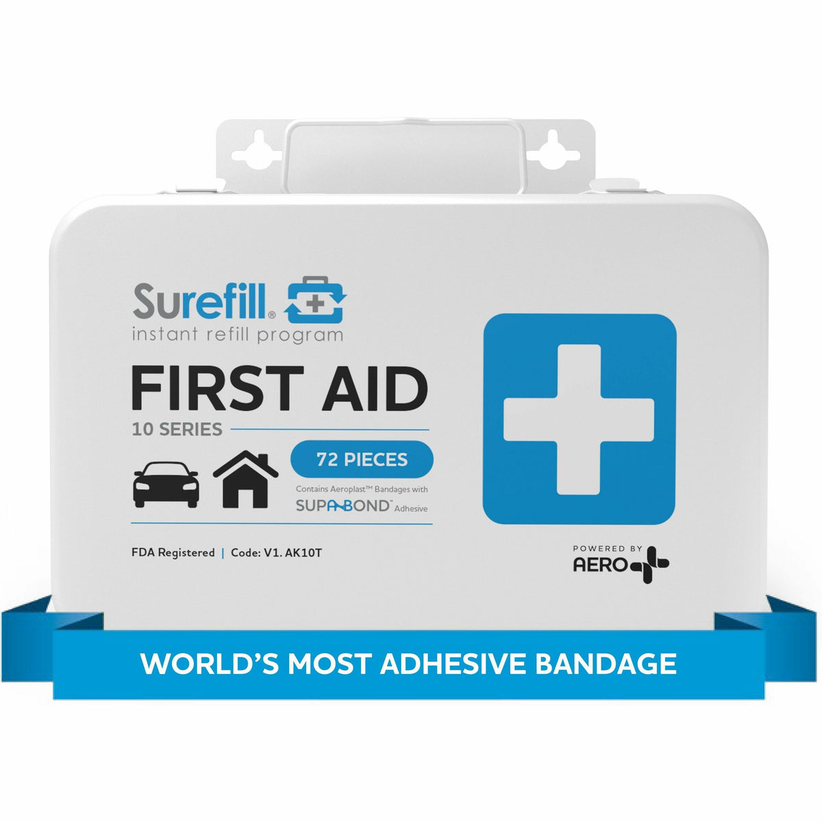 Aero Surefill All-Purpose Metal First-Aid Kit - 72 x Piece(s) For 10 x Individual(s) - 5" Height x 2.3" Width8" Length -