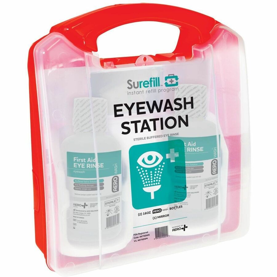 Aero Surefill 75-Series Emergency Eyewash Station - 16 fl oz - 13.5" x 4" - Green, Red - Portable, Sterile - 1 Each