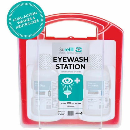 Aero Surefill 75-Series Emergency Eyewash Station - 16 fl oz - 13.5" x 4" - Green, Red - Portable, Sterile - 1 Each