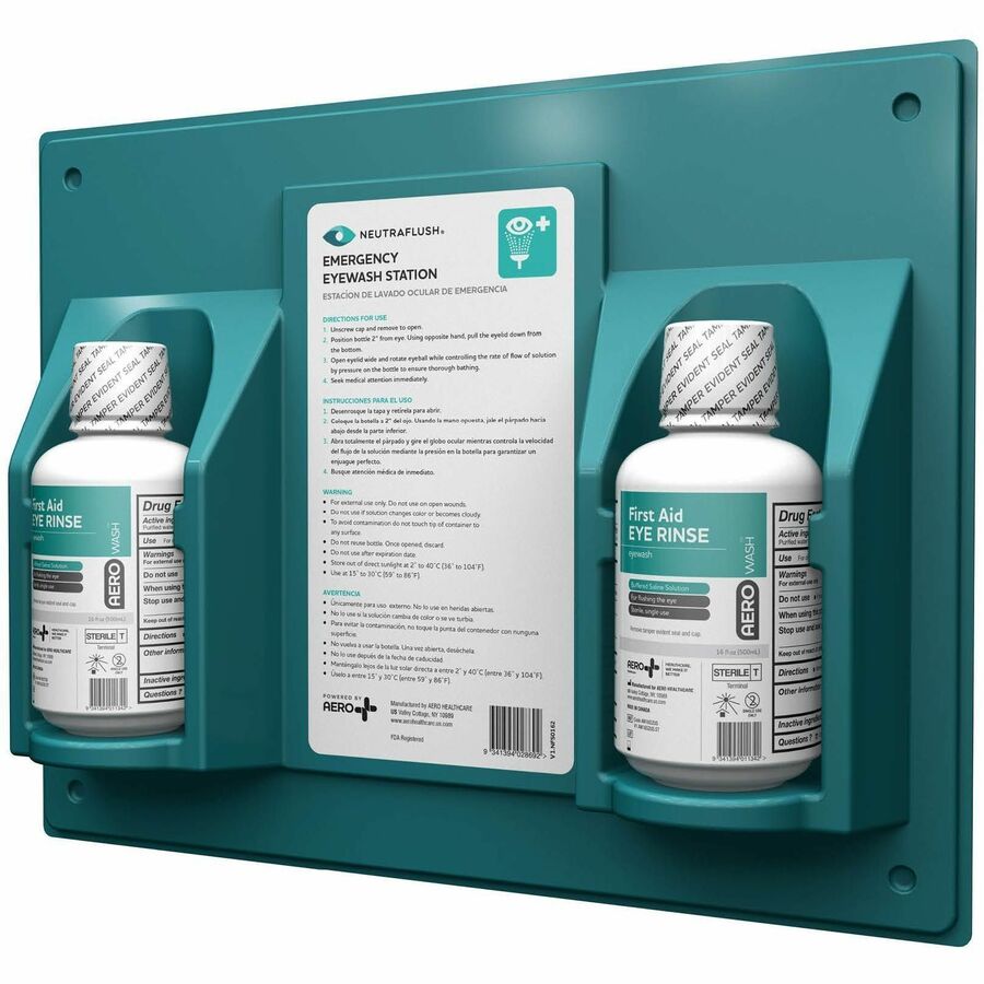 Aero NeutraFlush Eyewash Station Wall Unit - 16 fl oz - 13.5" x 4" - Green - Portable, Sterile - 1 Each