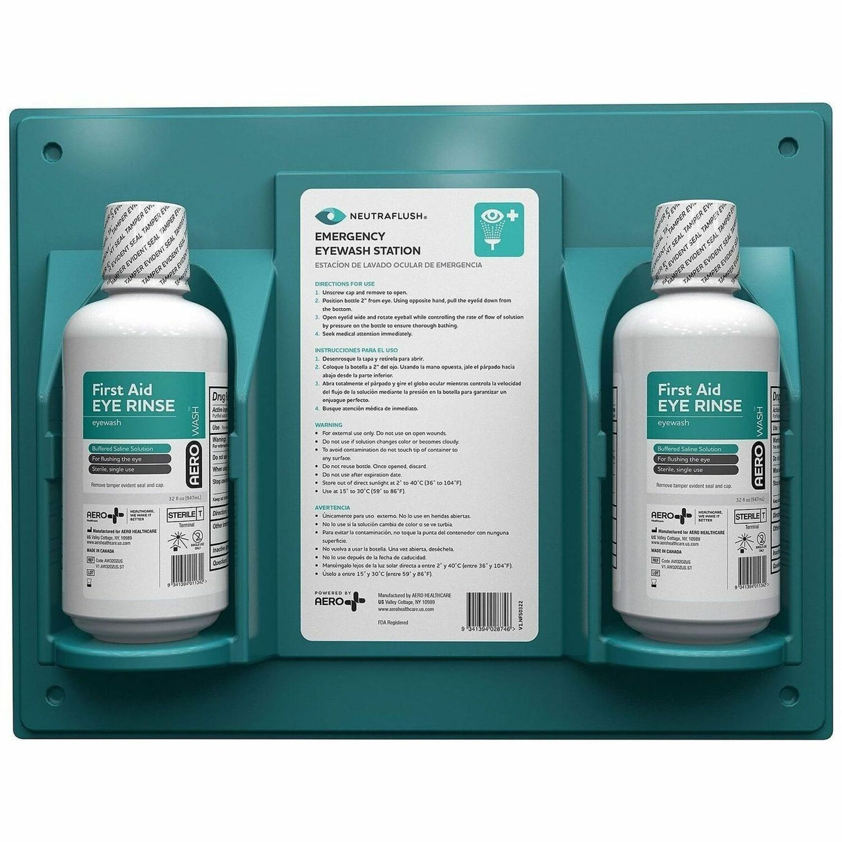 Aero NeutraFlush Eyewash Station Wall Unit - 1 quart - Green - Portable - 1 Each