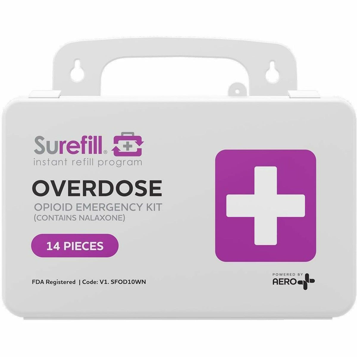 Aero Surefill Opioid Overdose Kit - 14 x Piece(s) - 5.5" Height x 3" Width8.5" Length - Plastic Case - White, Purple, Bl