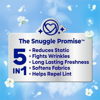 Snuggle Dryer Sheets - For Laundry - Fresh, Blue Sparkle, Floral, Soft Musk Scent - Freshen, Long Lasting - White