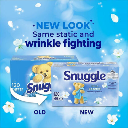 Snuggle Dryer Sheets - For Laundry - Fresh, Blue Sparkle, Floral, Soft Musk Scent - Freshen, Long Lasting - White