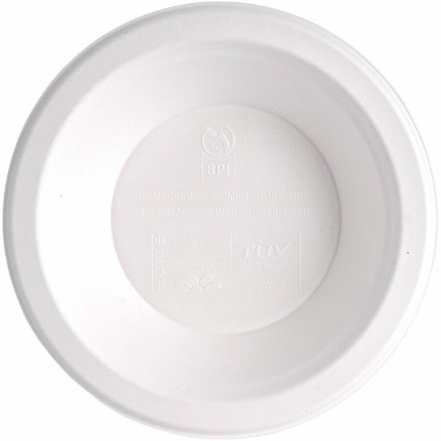 Genuine Joe BPI Certified Compostable Paper Bowl - Breakroom, Food - Disposable - Microwave Safe - White - Sugarcane, Pa