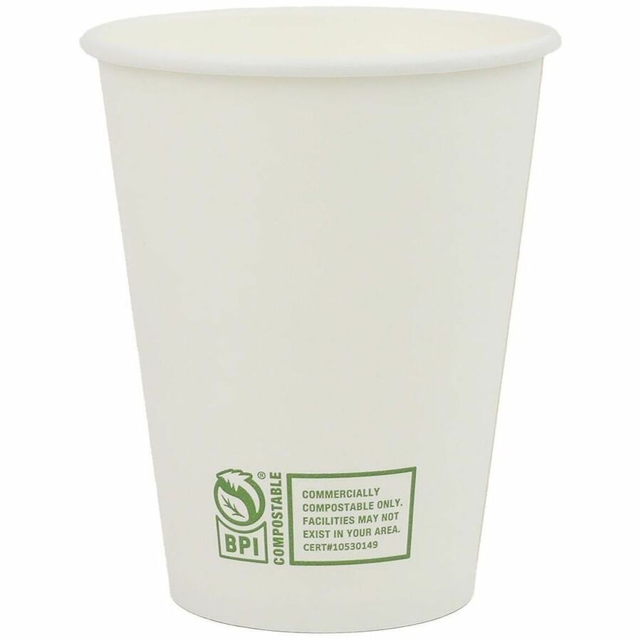 Genuine Joe BPI Certified Compostable Paper Cups - 12 fl oz - Leak Proof Closure - White - Paper, Polylactic Acid (PLA)
