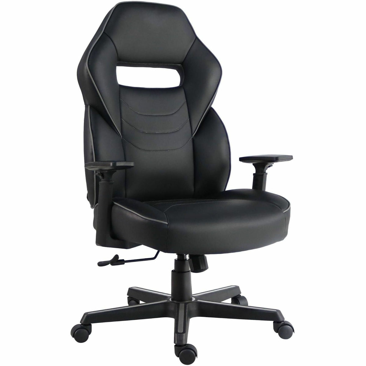 Lorell Adjustable-Arm Gaming Chair - Polyurethane, Foam - Black