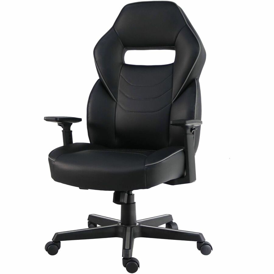 Lorell Adjustable-Arm Gaming Chair - Polyurethane, Foam - Black