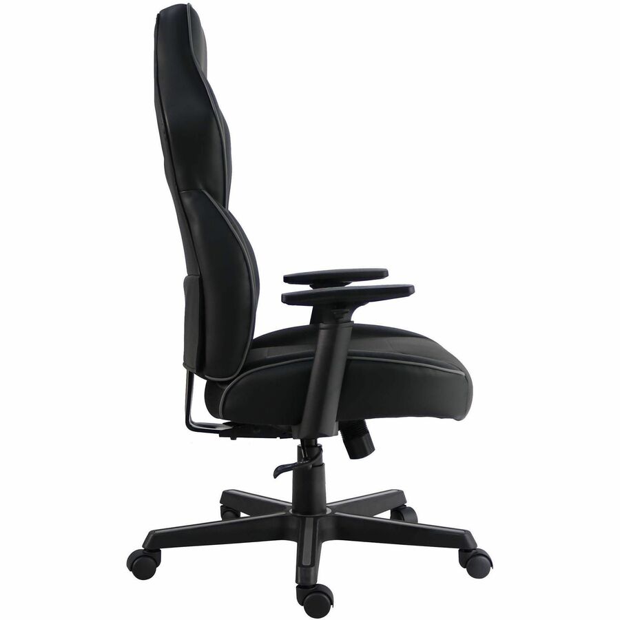 Lorell Adjustable-Arm Gaming Chair - Polyurethane, Foam - Black