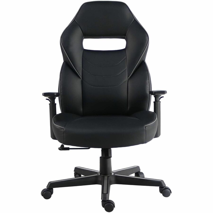 Lorell Adjustable-Arm Gaming Chair - Polyurethane, Foam - Black