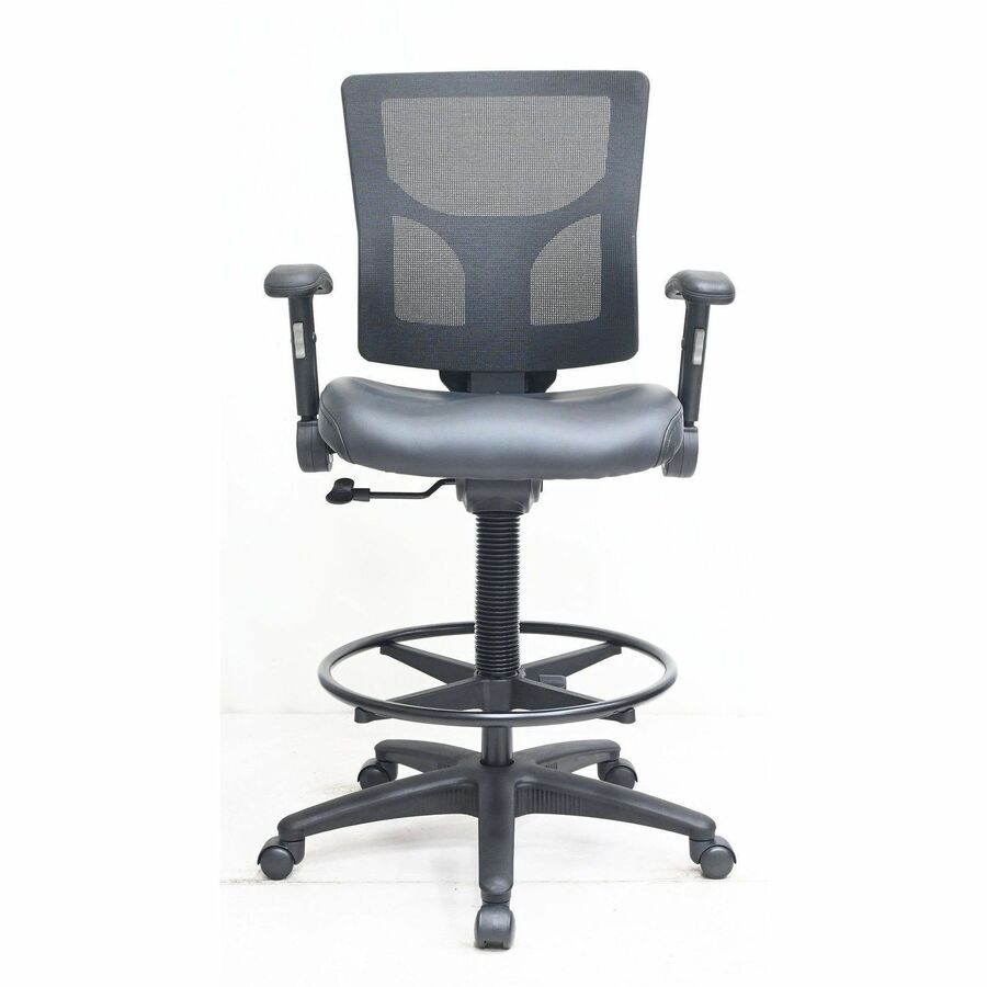 Lorell Conjure Office Stools - Vinyl, Polyurethane, Molded Foam Seat Material - Mesh Back Material - Black - Metal, Nylo