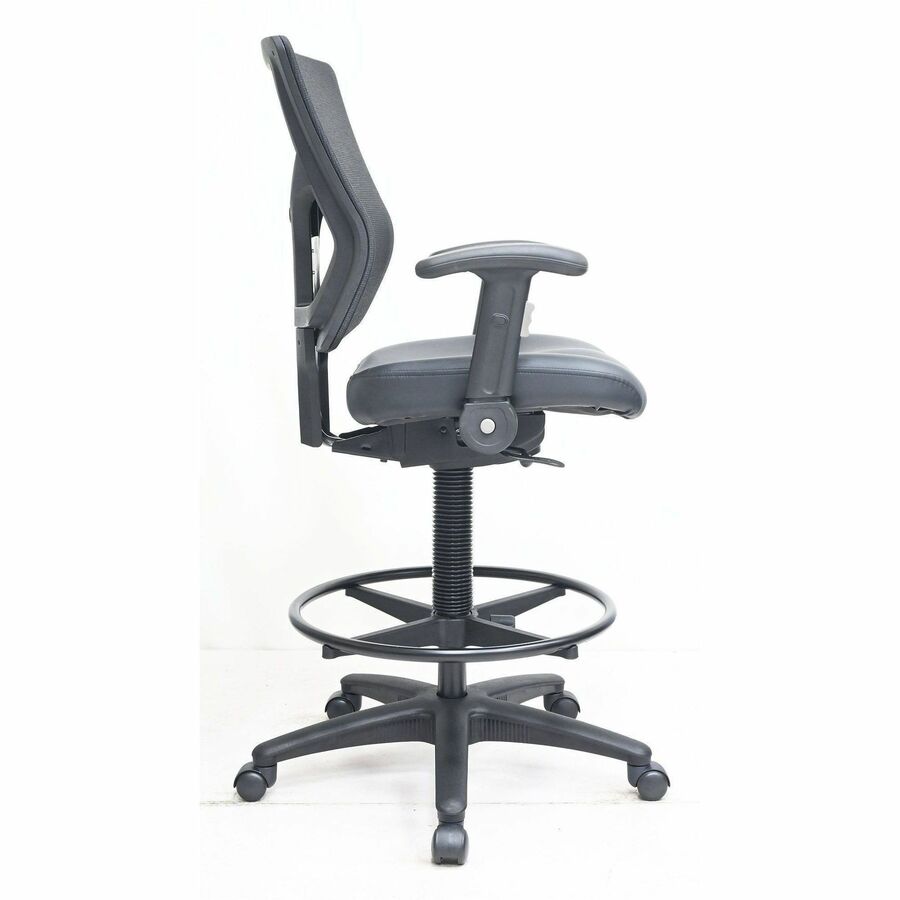 Lorell Conjure Office Stools - Vinyl, Polyurethane, Molded Foam Seat Material - Mesh Back Material - Black - Metal, Nylo