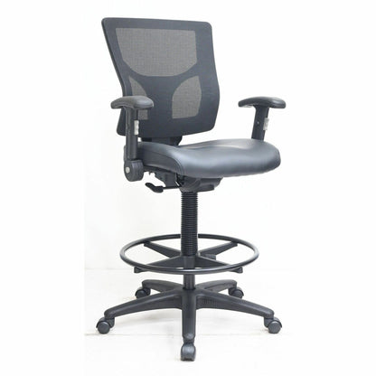 Lorell Conjure Office Stools - Vinyl, Polyurethane, Molded Foam Seat Material - Mesh Back Material - Black - Metal, Nylo