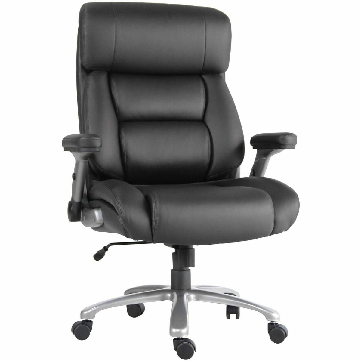 Lorell Big & Tall Flip Arm Chair - Mesh, Vinyl Back Material - Plastic Frame Material - Black - Armrest