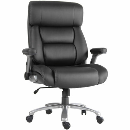 Lorell Big & Tall Flip Arm Chair - Mesh, Vinyl Back Material - Plastic Frame Material - Black - Armrest