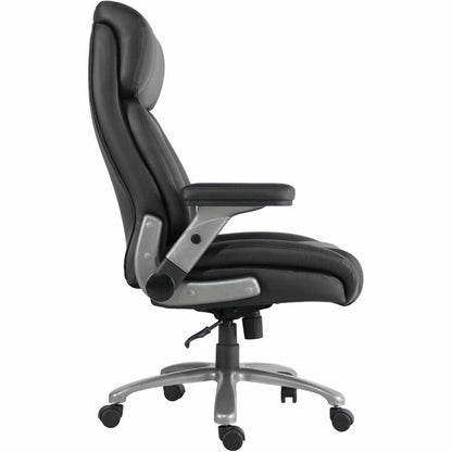 Lorell Big & Tall Flip Arm Chair - Mesh, Vinyl Back Material - Plastic Frame Material - Black - Armrest