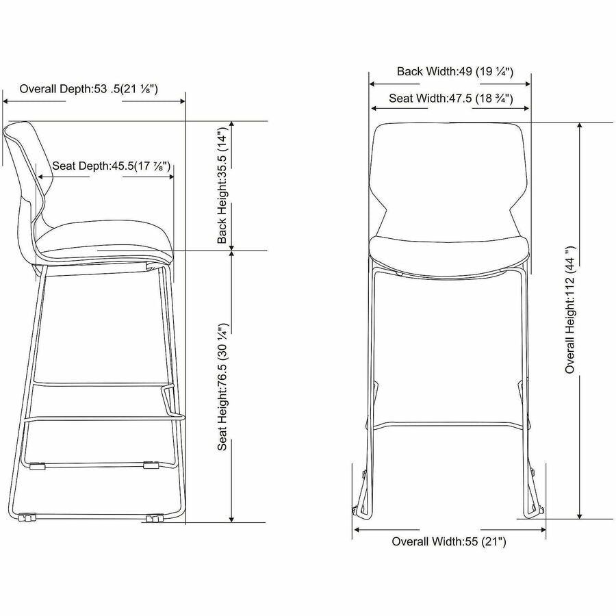 Lorell LORELL Dex Sled-Base Bistro Chair - Polyurethane Seat Material - Molded Plastic Back Material - Metal Frame Mater