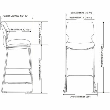 Lorell LORELL Dex Sled-Base Bistro Chair - Polyurethane Seat Material - Molded Plastic Back Material - Metal Frame Mater