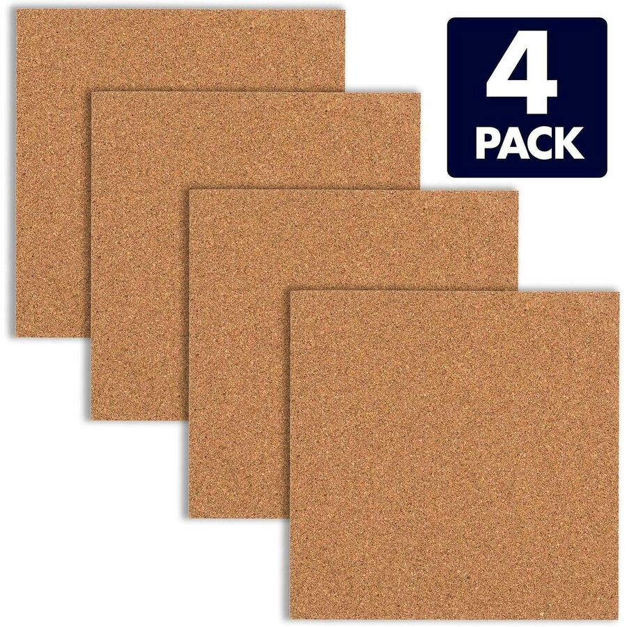 Quartet Frameless Modular Cork Tiles - 12" Board Height x 12" Board Width x 0.37" Board Depth - Brown Natural Cork Surfa