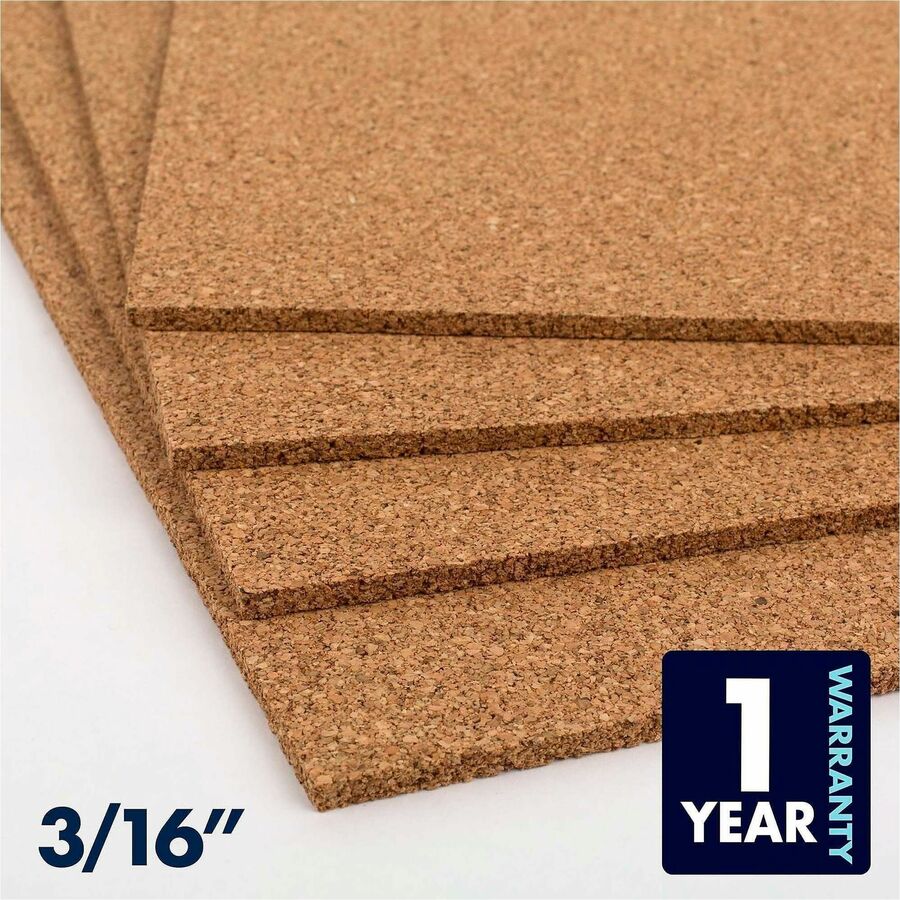 Quartet Frameless Modular Cork Tiles - 12" Board Height x 12" Board Width x 0.37" Board Depth - Brown Natural Cork Surfa