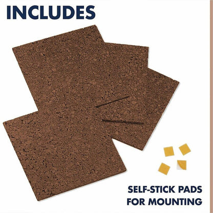Quartet Frameless Modular Cork Tiles - 12" Board Height x 12" Board Width x 0.37" Board Depth - Dark Brown Natural Cork 