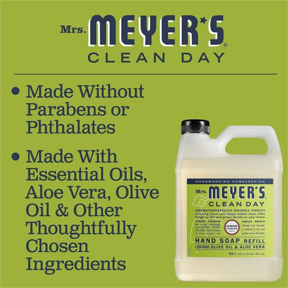 Mrs. Meyer's Clean Day Hand Soap - Lemon Verbena Scent - 1.03 quart - Bottle Dispenser - Grime Remover - 6 / Carton