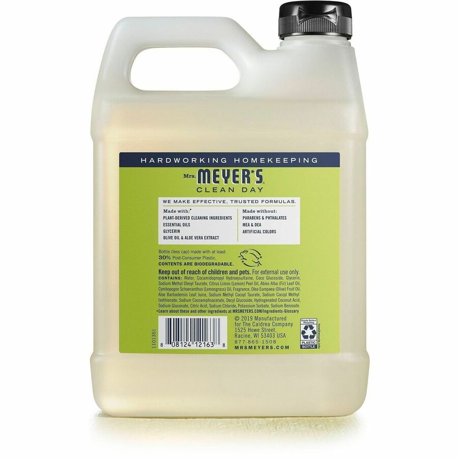 Mrs. Meyer's Clean Day Hand Soap - Lemon Verbena Scent - 1.03 quart - Bottle Dispenser - Grime Remover - 6 / Carton