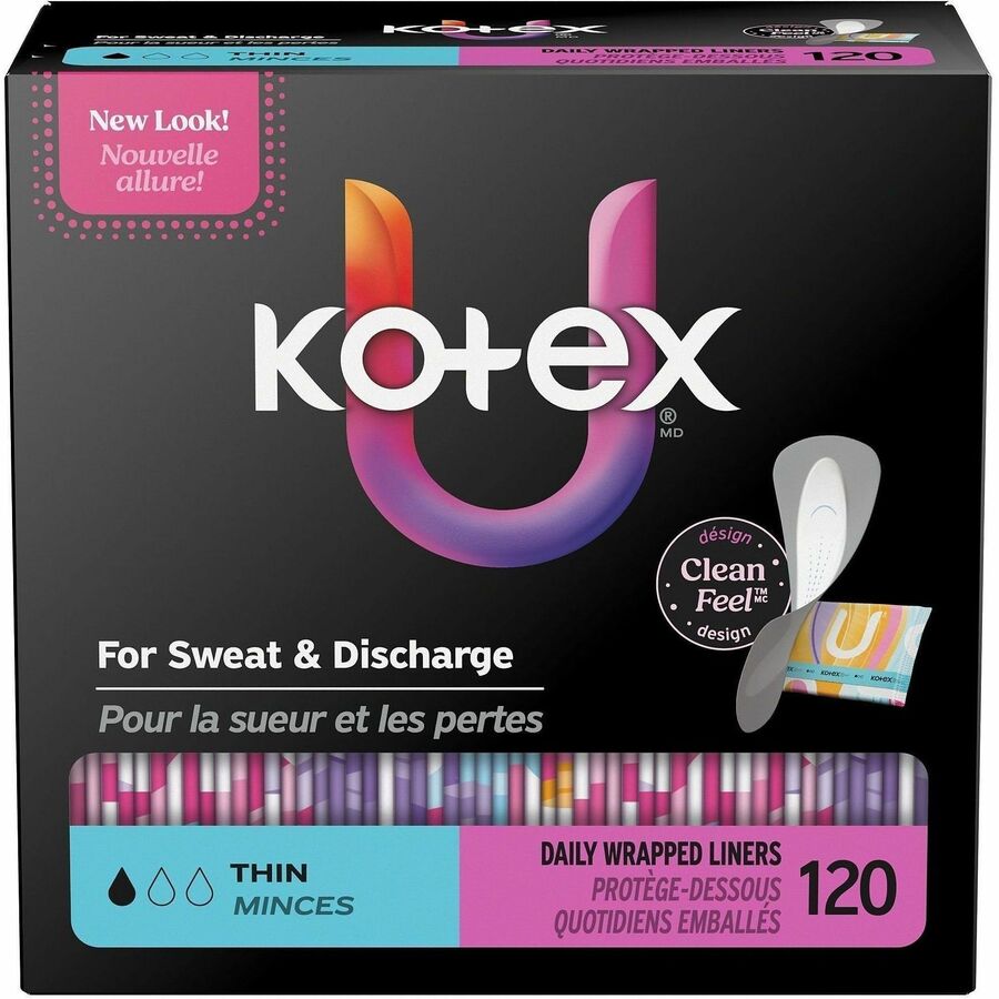 U by Kotex Wrapped Panty Liners - Light - Absorbent, Individually Wrapped, Odor-absorbing, Chlorine-free - 120 Liners/Bo
