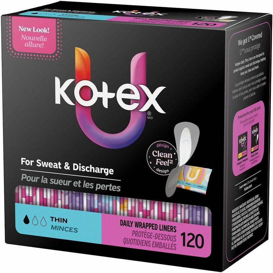 U by Kotex Wrapped Panty Liners - Light - Absorbent, Individually Wrapped, Odor-absorbing, Chlorine-free - 120 Liners/Bo