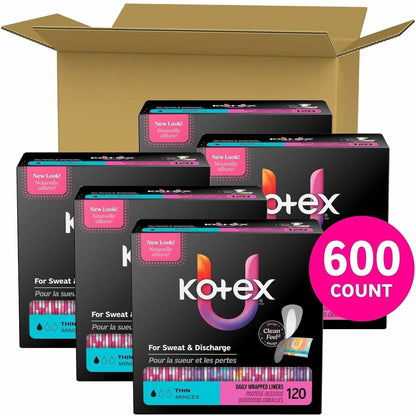 U by Kotex Wrapped Panty Liners - Light - Absorbent, Individually Wrapped, Odor-absorbing, Chlorine-free - 120 Liners/Bo