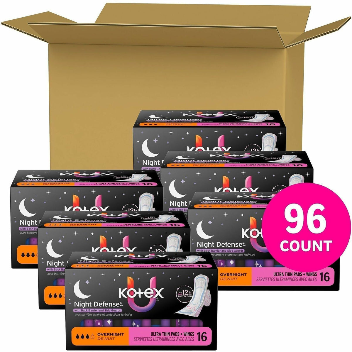 U by Kotex Ultra Thin Overnight Pads - With Wings - Overnight - Absorbent, Anti-leak, Hypoallergenic, Chlorine-free - 16