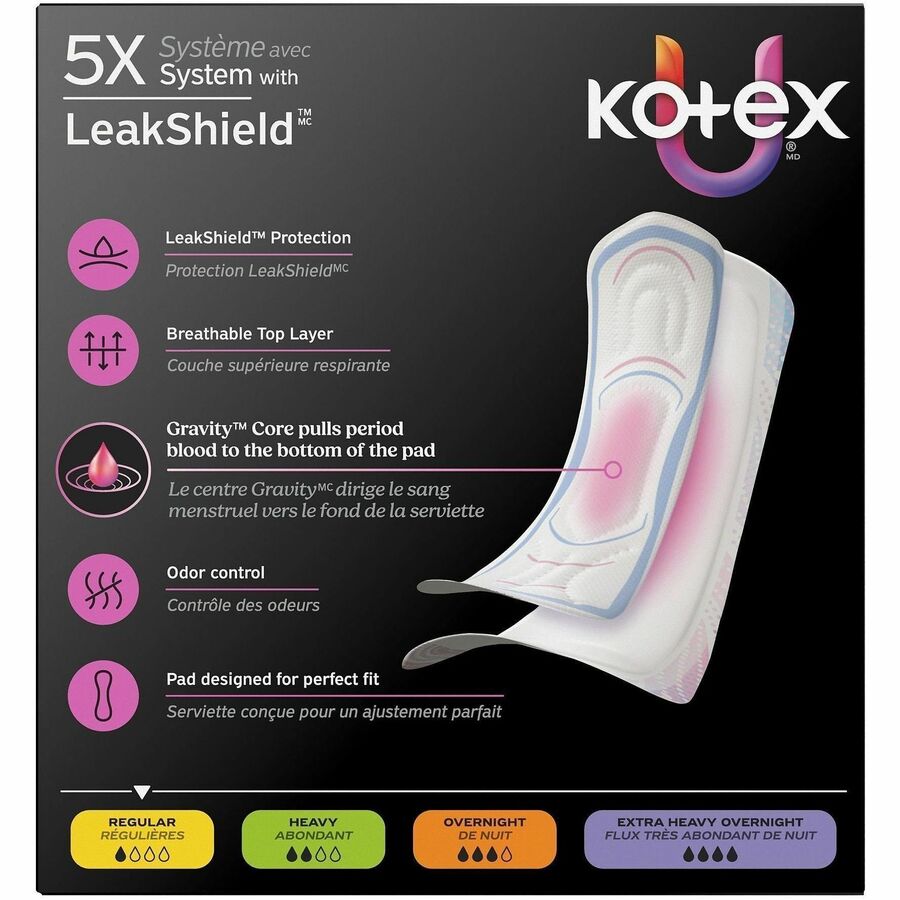U by Kotex Ultra-Thin Period Pads - Regular - Absorbent, Anti-leak, Hypoallergenic, Chlorine-free, Comfortable - 44/Box 