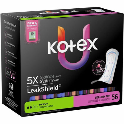 U by Kotex Ultra-Thin Period Pads - Heavy - Absorbent, Anti-leak, Hypoallergenic, Chlorine-free, Comfortable - 56 / Box