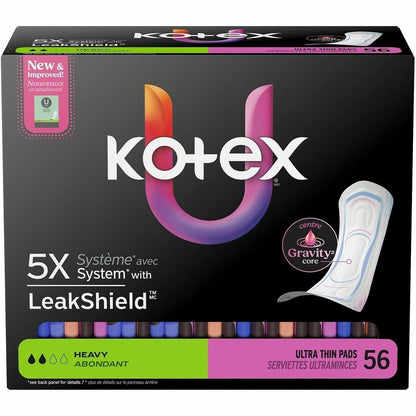 U by Kotex Ultra-Thin Period Pads - Heavy - Absorbent, Anti-leak, Hypoallergenic, Chlorine-free, Comfortable - 56 / Box