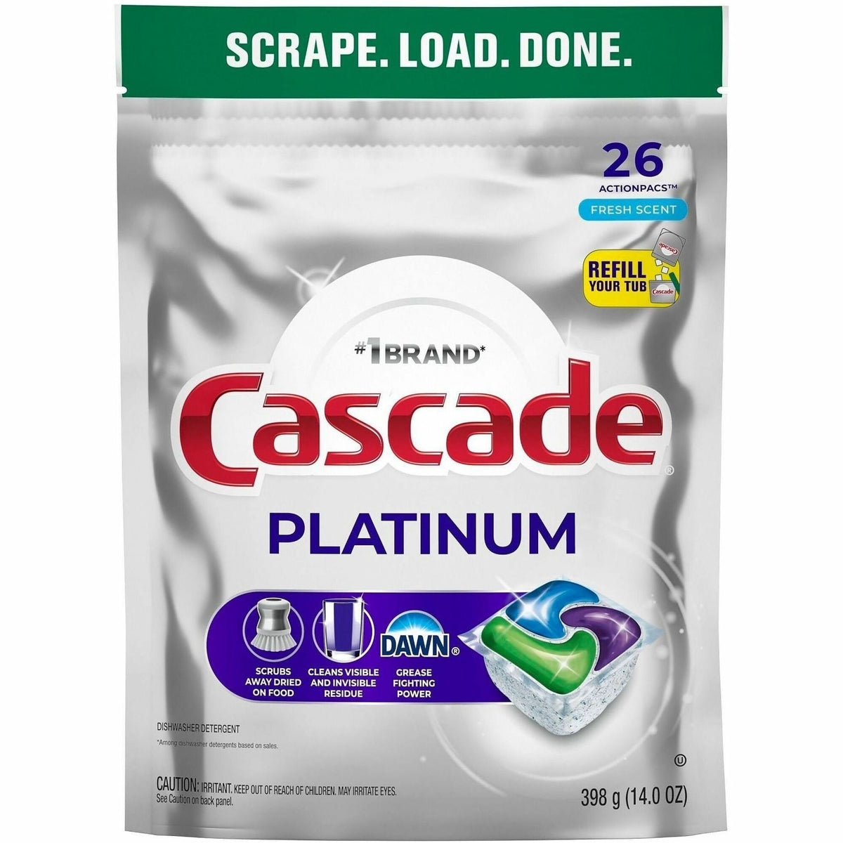 Cascade Platinum Plus ActionPacs - For Dish, Dishwasher, Glassware, Pot, Pan - Pod - 4 / Carton