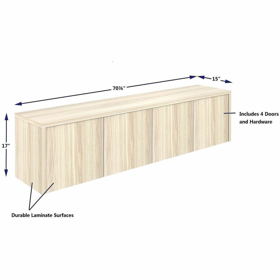 Lorell Essentials Wall-Mounted Hutches with Wood Doors - 17" Height x 72" Width x 15" Depth - 4 Door(s) - Material: Lami