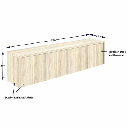 Lorell Essentials Wall-Mounted Hutches with Wood Doors - 17" Height x 72" Width x 15" Depth - 4 Door(s) - Material: Lami