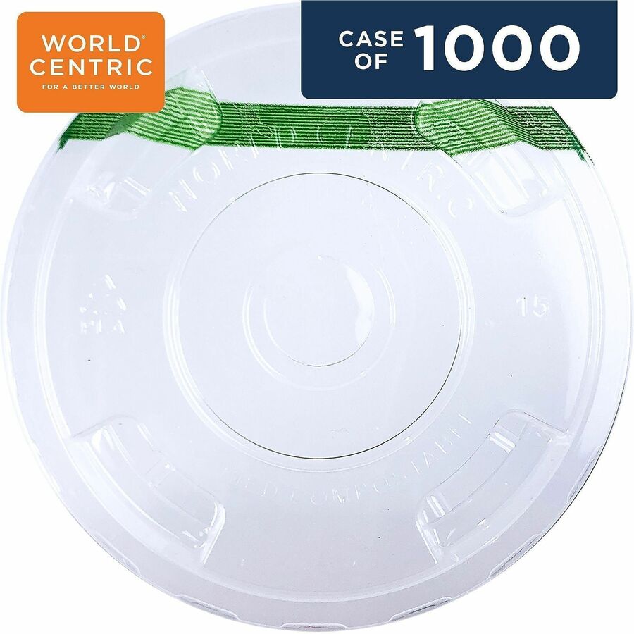 World Centric Compostable Clear Straw Lids - Polylactic Acid (PLA) - Clear