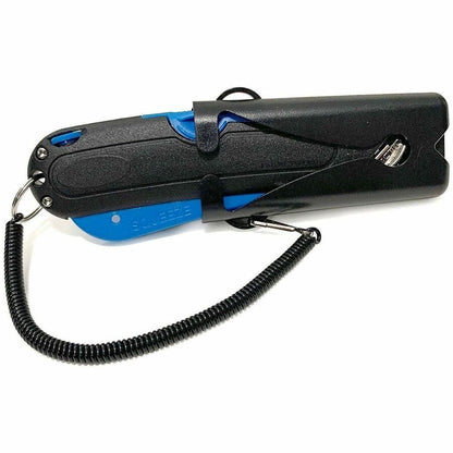 COSCO Blade Storage Holster Utility Knife - 3 Blade - Retractable, Lanyard - Black, Blue - 1 Each