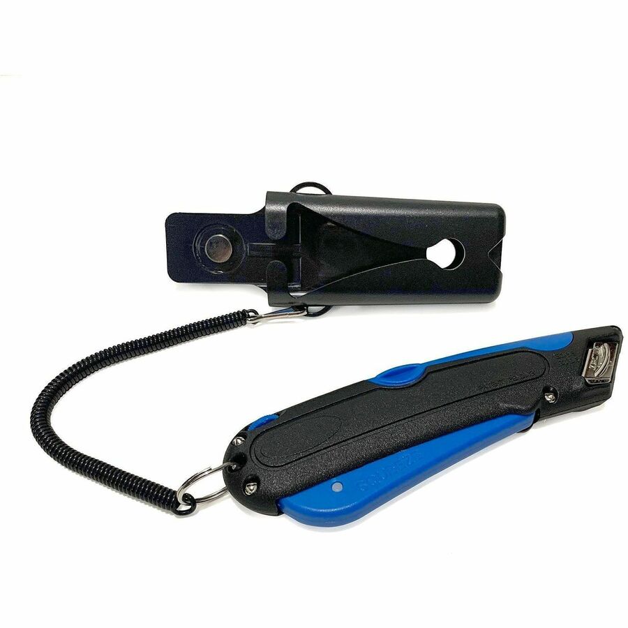 COSCO Blade Storage Holster Utility Knife - 3 Blade - Retractable, Lanyard - Black, Blue - 1 Each