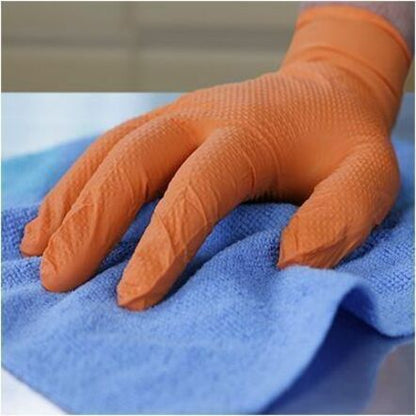 Ammex Xtreme Industrial Orange Powder-Free Nitrile Gloves - 6 mil Thickness x 9.50" Glove Length - Chemical Protection -