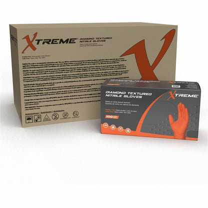 Ammex Xtreme Industrial Orange Powder-Free Nitrile Gloves - 6 mil Thickness x 9.50" Glove Length - Chemical Protection -