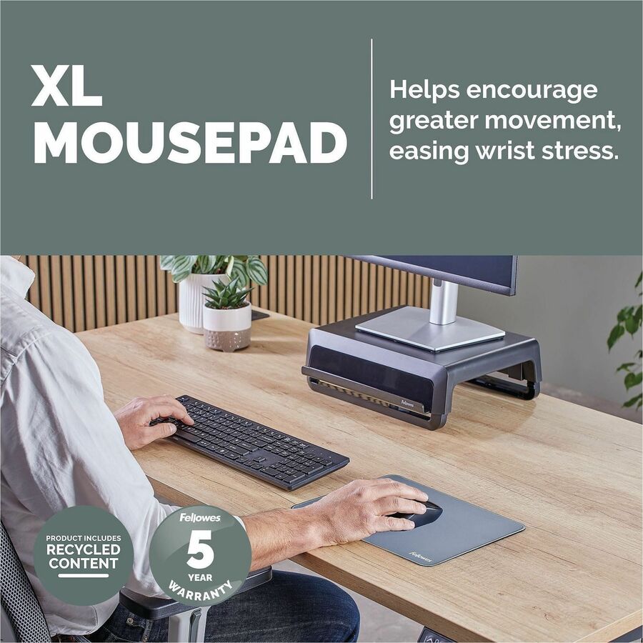 Fellowes Breyta XL Mousepad - Blue - 0.09" Height x 11.02" Width x 8.26" Depth - Blue - Rubber - 1 Each