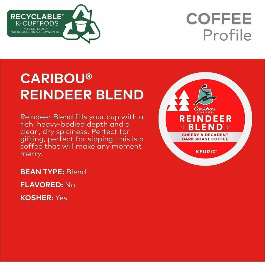 Caribou Coffee® K-Cup Reindeer Blend Coffee - Compatible with Keurig K-Cup Brewer - Dark - K-Cup - Reindeer Blend