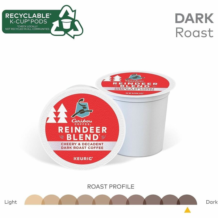 Caribou Coffee® K-Cup Reindeer Blend Coffee - Compatible with Keurig K-Cup Brewer - Dark - K-Cup - Reindeer Blend