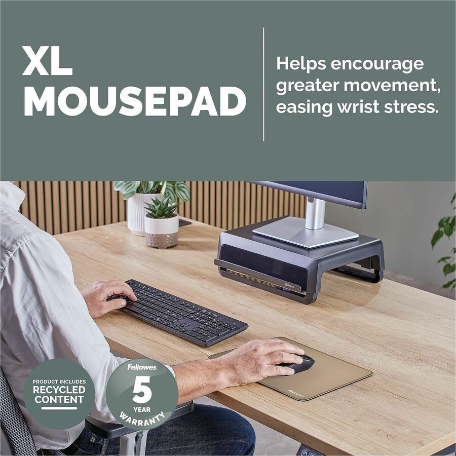 Fellowes Breyta XL Mousepad - Sand - 0.09" Height x 11.02" Width x 8.26" Depth - Sand - Rubber, Polyester - 1 Each